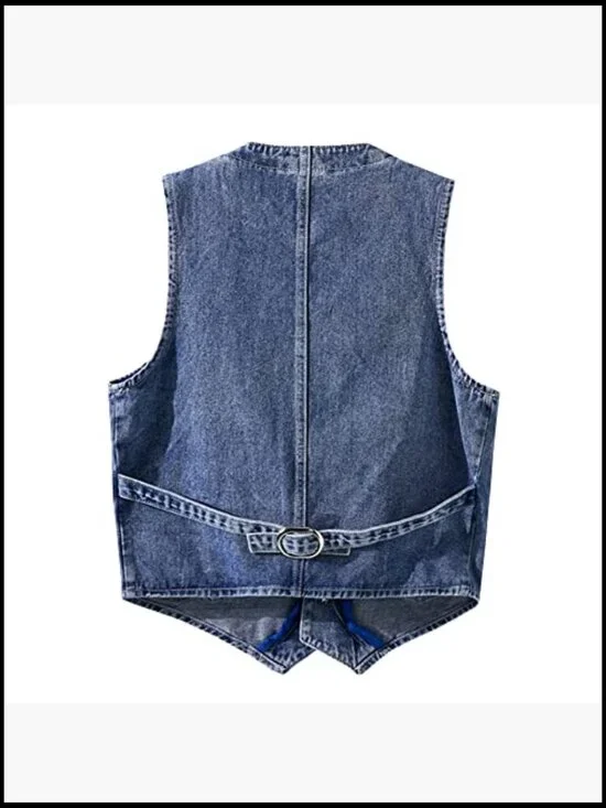 Slim Fit Denim Vest Sleeveless Jacket Casual Outdoor Wear - Picture 2 of 7
